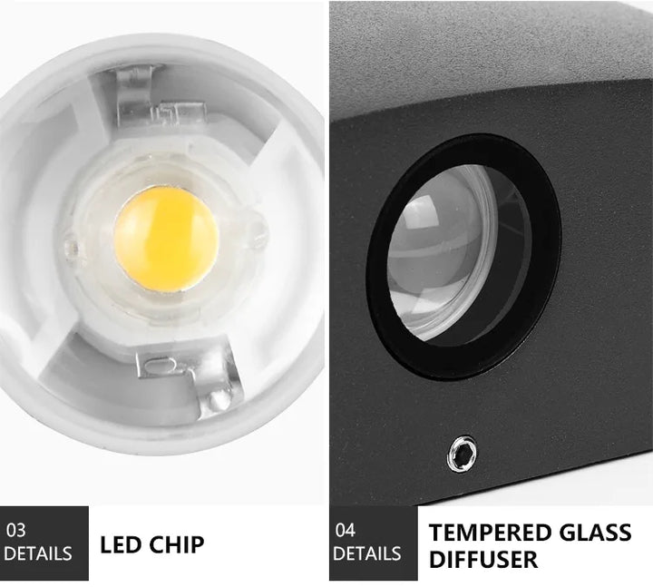  Square outdoor waterproof LED light, tempered glass diffuser, modern IP65 exterior lighting
