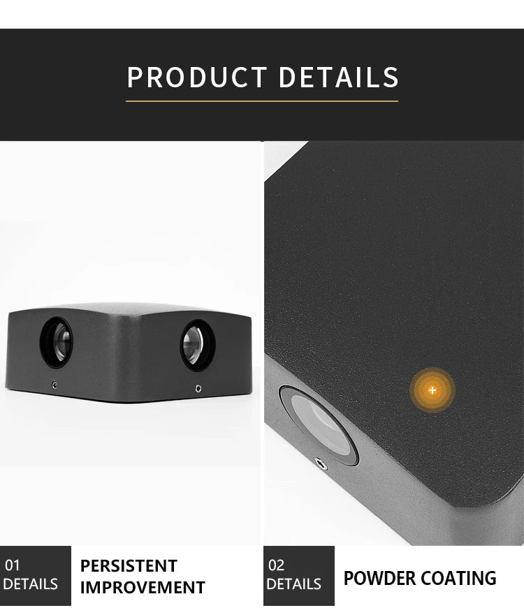 Square outdoor waterproof LED light IP65 with durable powder-coated finish for modern exterior use