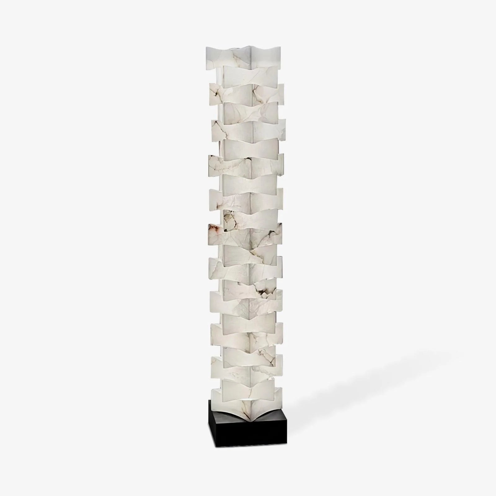 Stacked alabaster squares floor lamp, modern, elegant lighting fixture for stylish home interiors