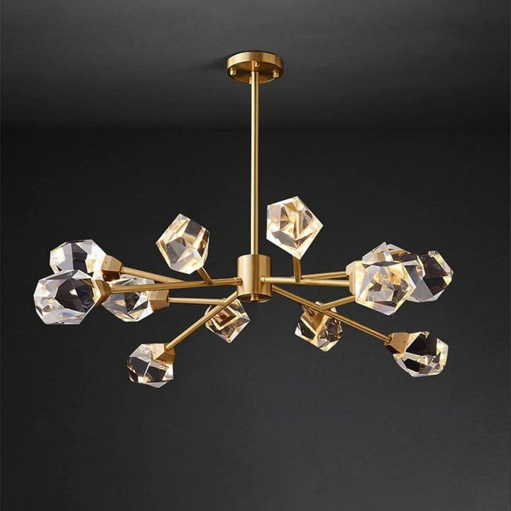 Starburst diamond-shaped chandelier light featuring radiant crystals and bold modern design for stylish spaces