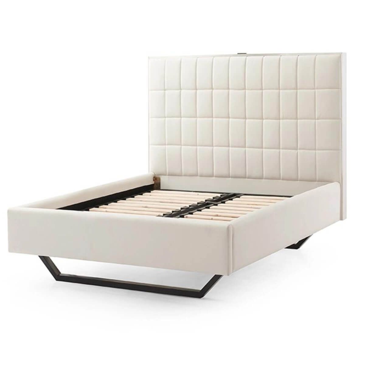 Front view of Starlight Haven cotton linen bed featuring breathable fabric and elegant minimalist design