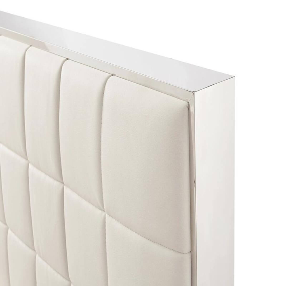 Side view of Starlight Haven cotton linen bed featuring breathable fabric and sleek modern frame
