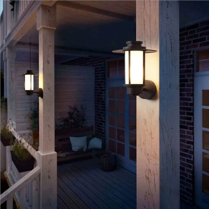 Outside view of STEEL HALO Outdoor Wall Light – Sleek, durable design with warm 3000K illumination for outdoor spaces like gardens and patios.