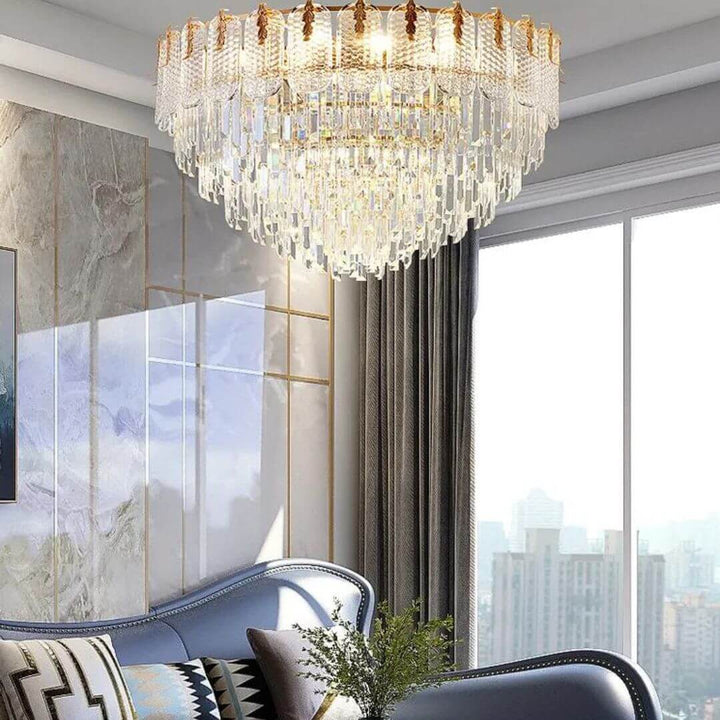 Strand round crystal chandelier ceiling light with luxurious design, perfect for elegant and modern interior