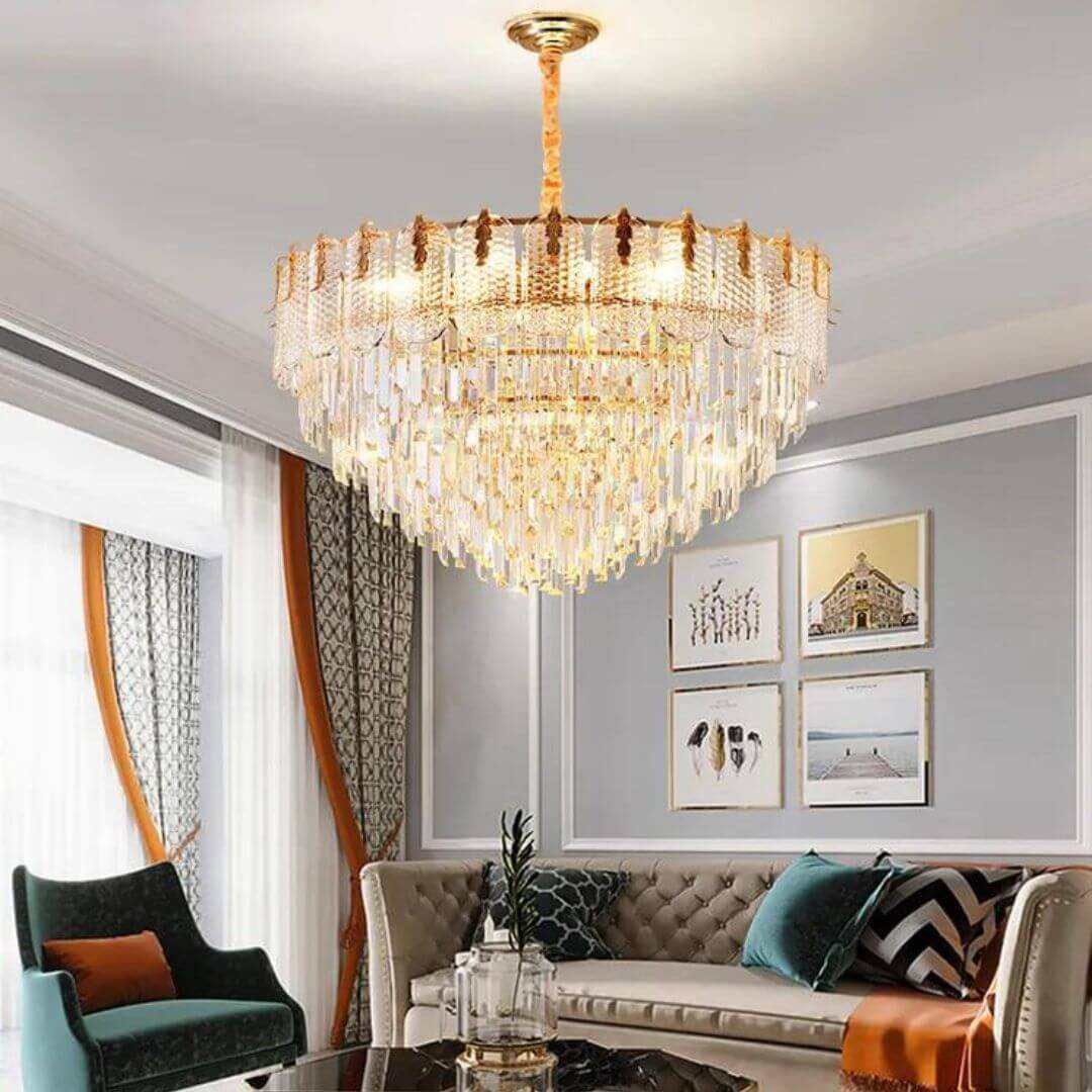Strand round crystal chandelier ceiling light showcasing elegant design and sparkling crystal arrangement