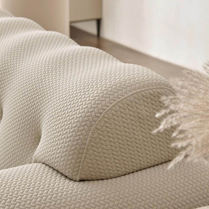 Detailed close-up of Stylish GrandGossamer KS36 sofa with cotton-linen upholstery – showcasing fabric texture and craftsmanship