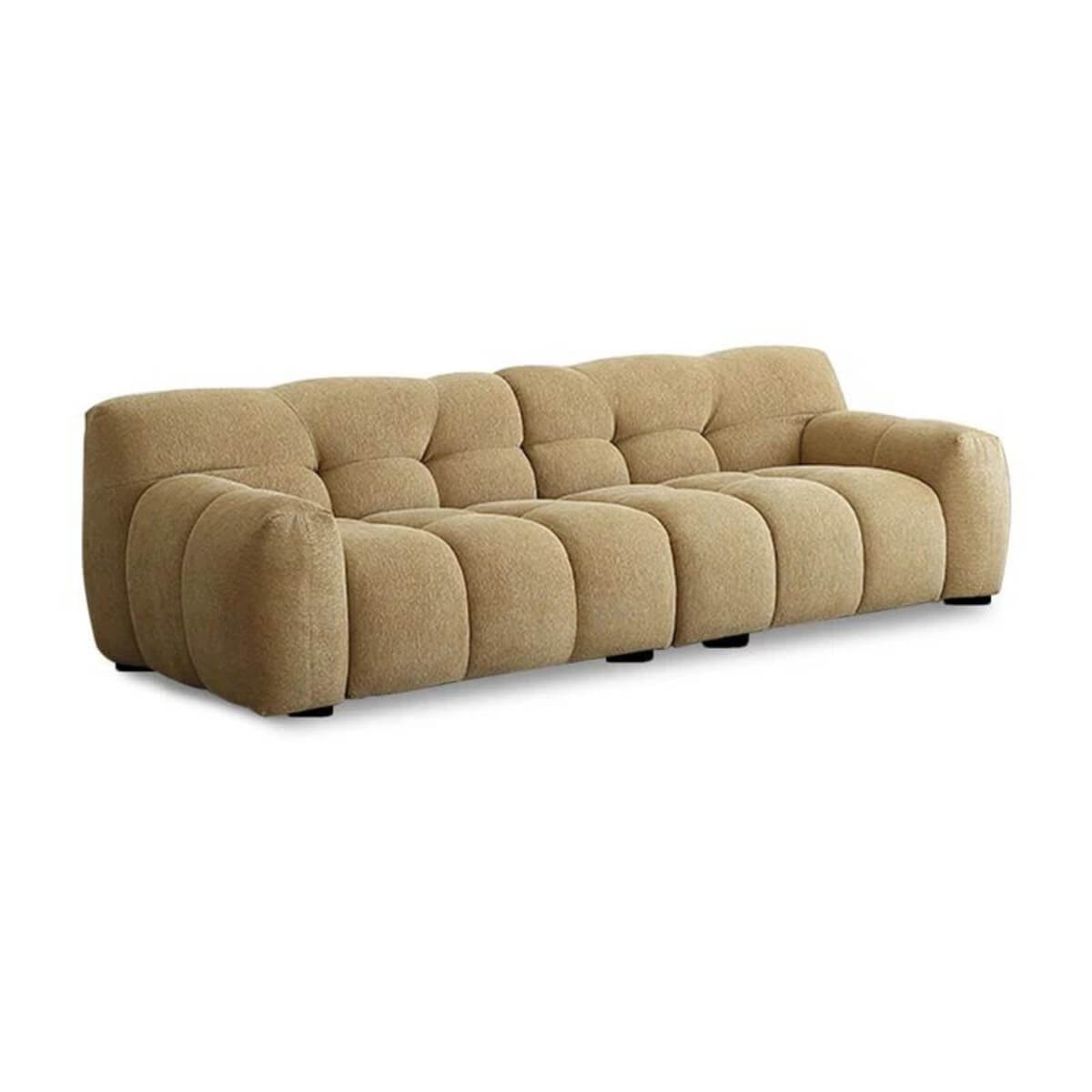 Left side view of Stylish Modernista KS07 three-seater sofa with cotton-linen upholstery – modern design featuring clean lines and plush cushions