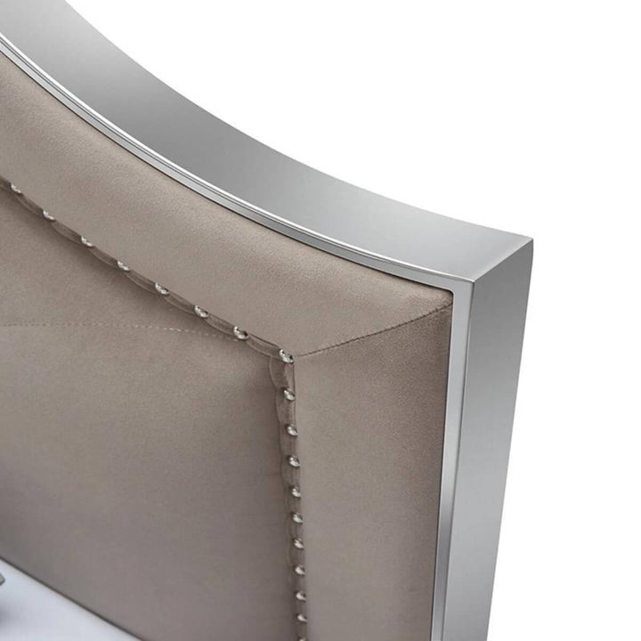 Headboard view of Stylish Streamline modern velvet bed showcasing tufted design and plush fabric texture