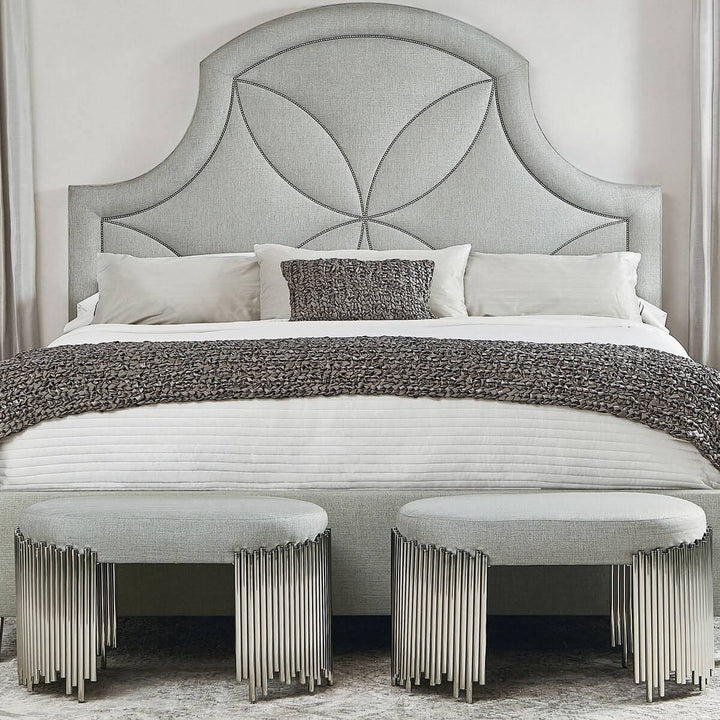 Front view of Stylish Streamline modern velvet bed featuring sleek tufted headboard and plush upholstery