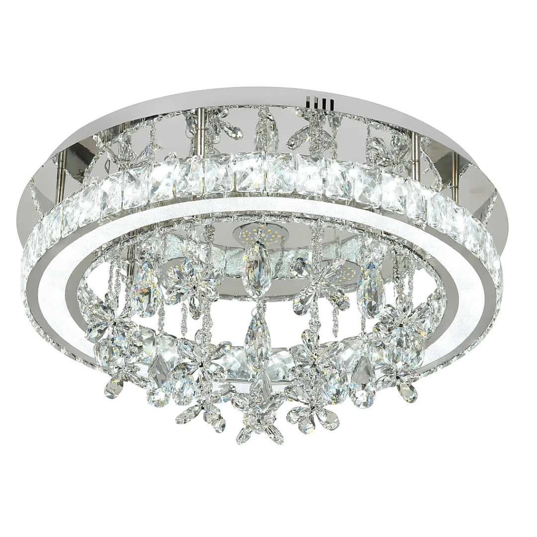 Front view of Tamara modern white crystal ceiling light with sleek elegant design