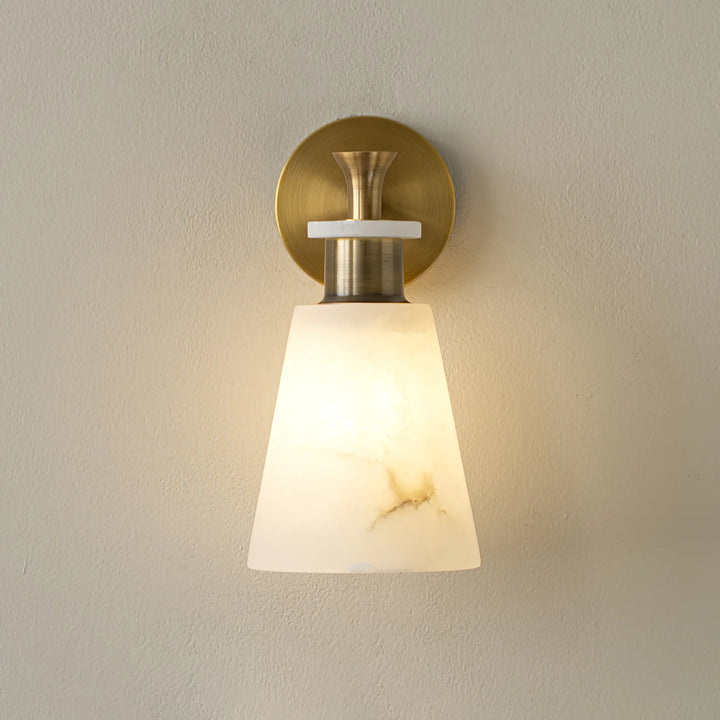 Tapered alabaster wall sconce modern lighting elegant front view wall fixture
