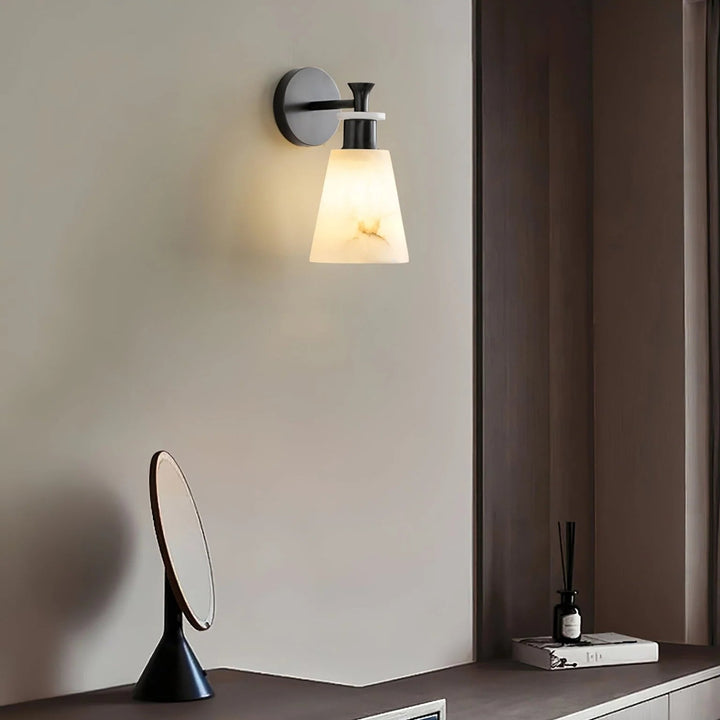 Tapered alabaster wall sconce modern lighting elegant wall side view fixture