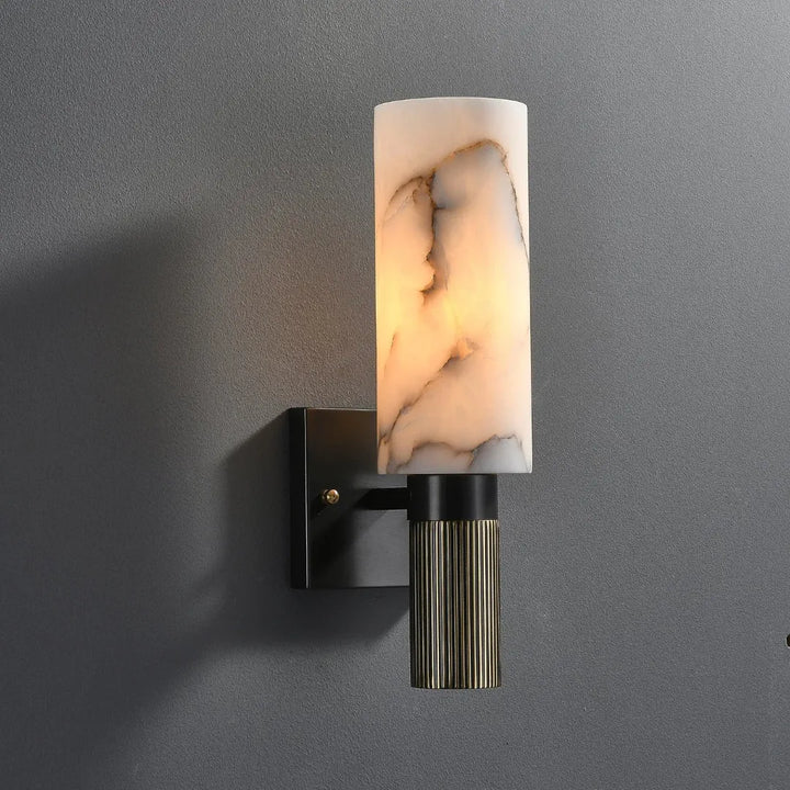 Elegant wall sconce lighting torch alabaster with marble top and metal base