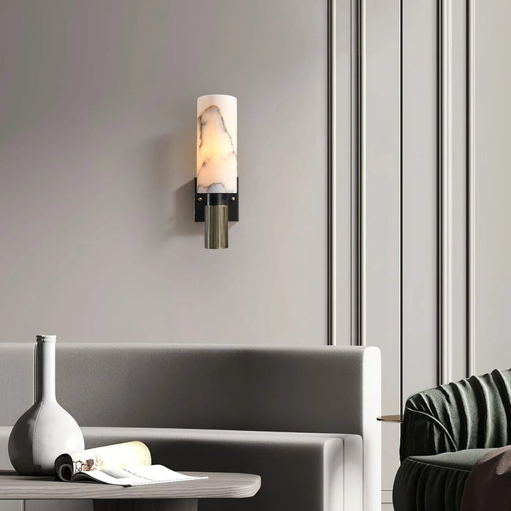 Torch alabaster sconce wall lighting living room front view for modern interiors