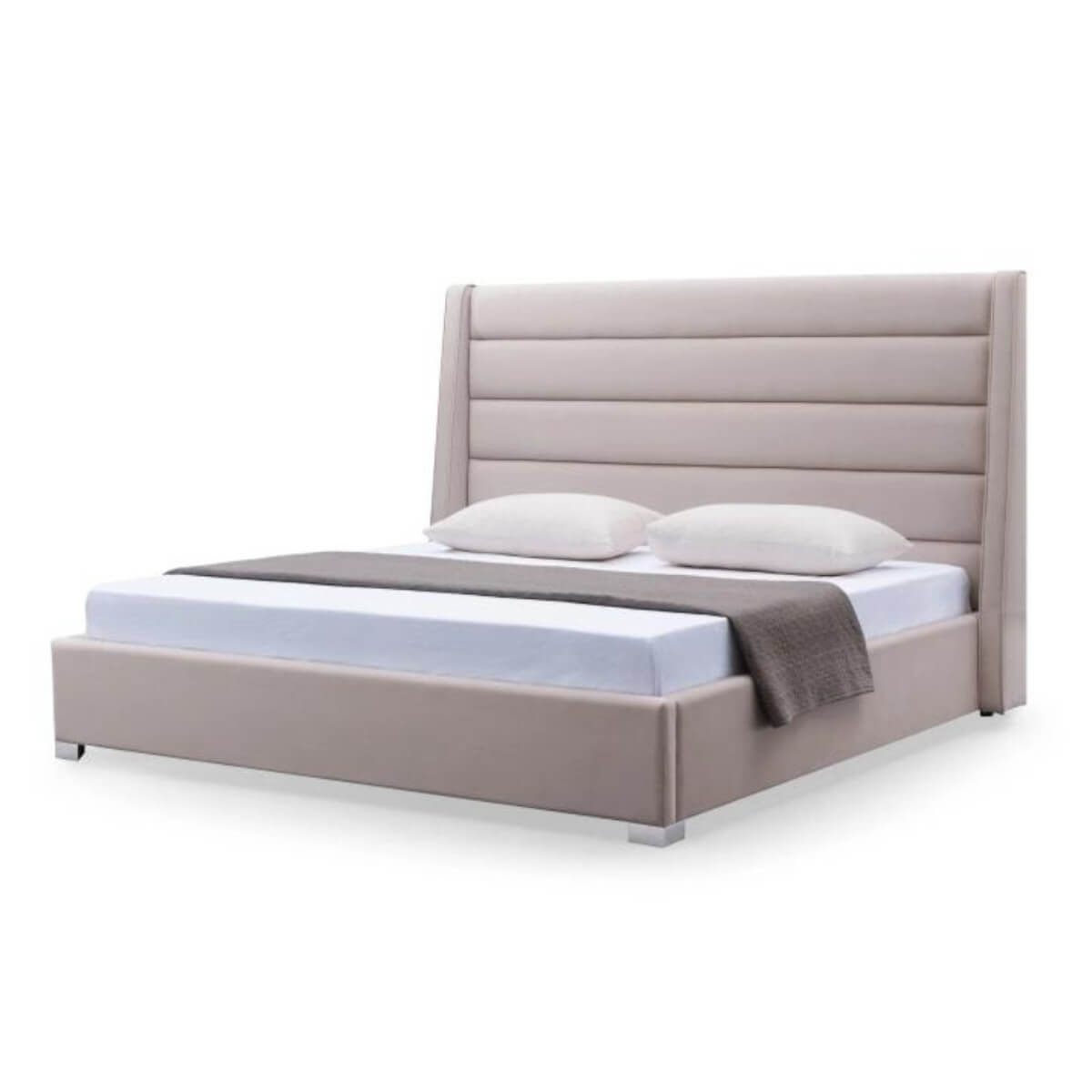 Side view of Tranquil Oasis luxurious velvet bed showcasing plush upholstery and elegant design