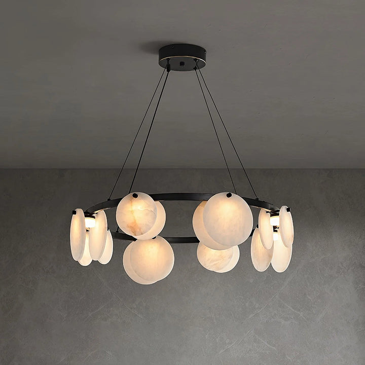 Front view of Trinidad alabaster chandelier modern lighting for elegant home décor