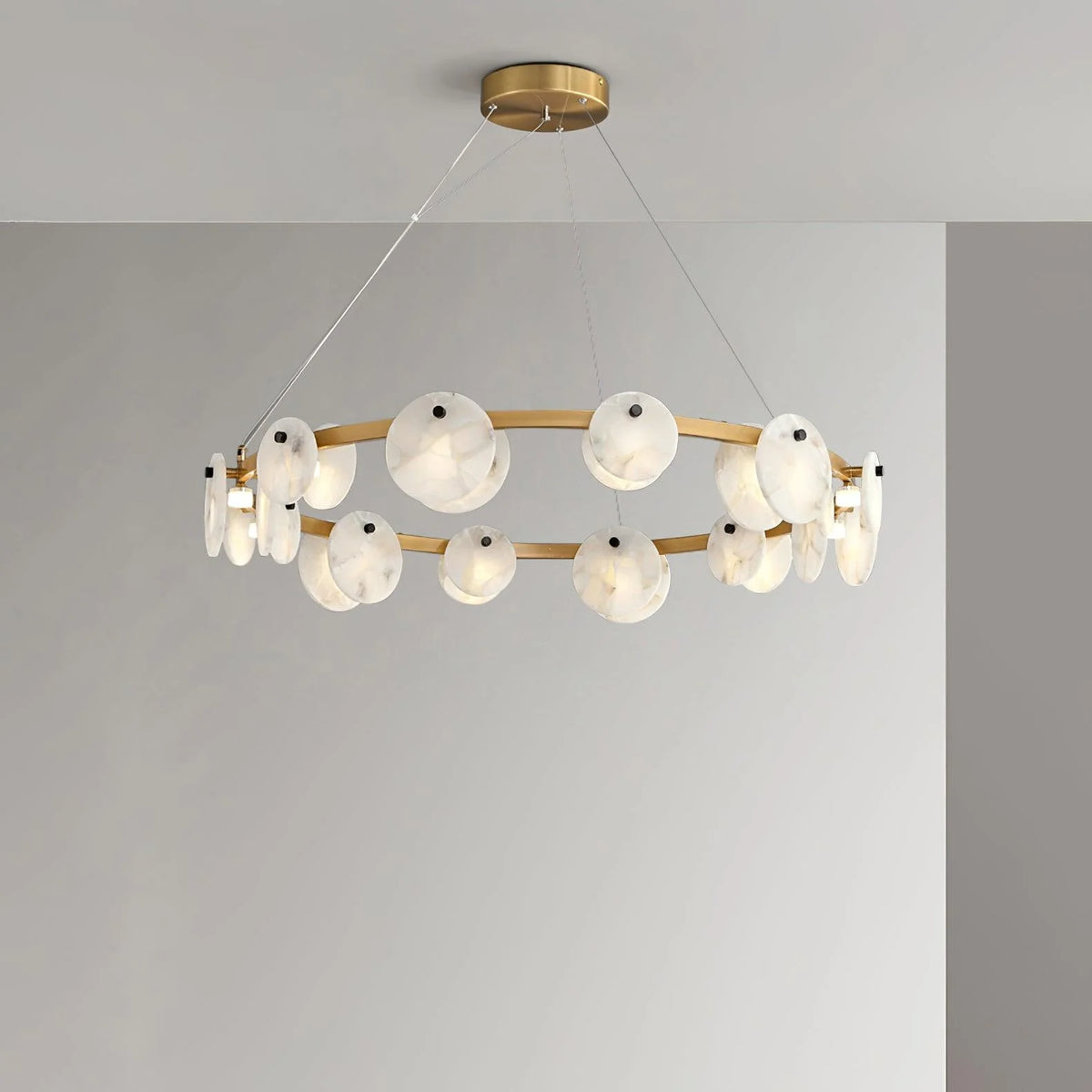 Front view of Trinidad alabaster chandelier modern lighting for elegant interiors