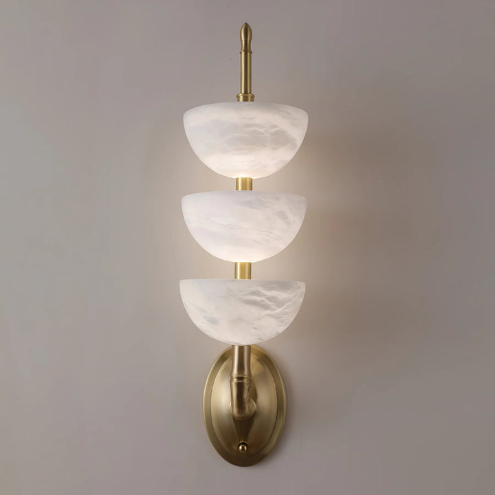 Front view of Triple Alabaster Wall Sconce, luxury lighting, elegant home interior décor