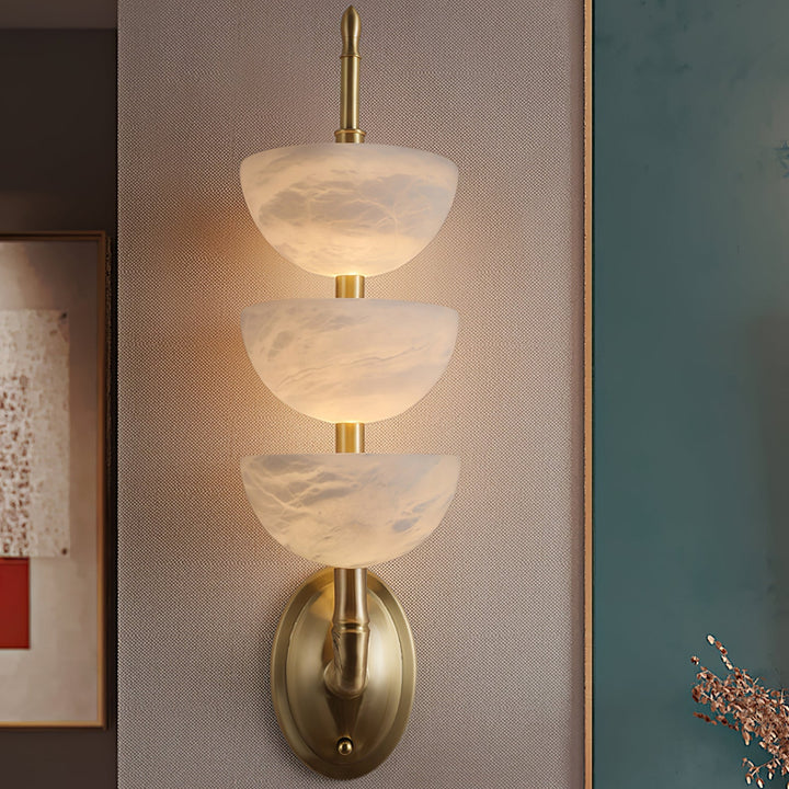 Front view of Triple Alabaster Wall Sconce, luxury lighting, elegant home interior décor