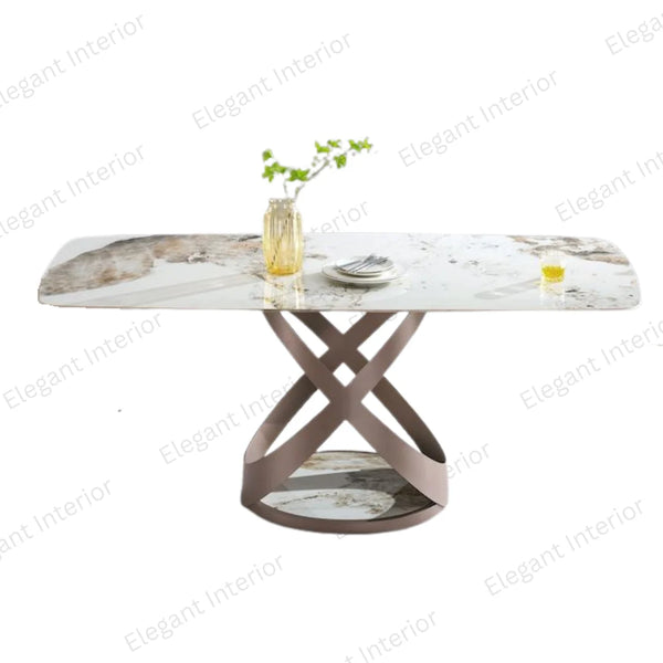 Elegant tripod base marble dining table with modern design and polished stone tabletop.