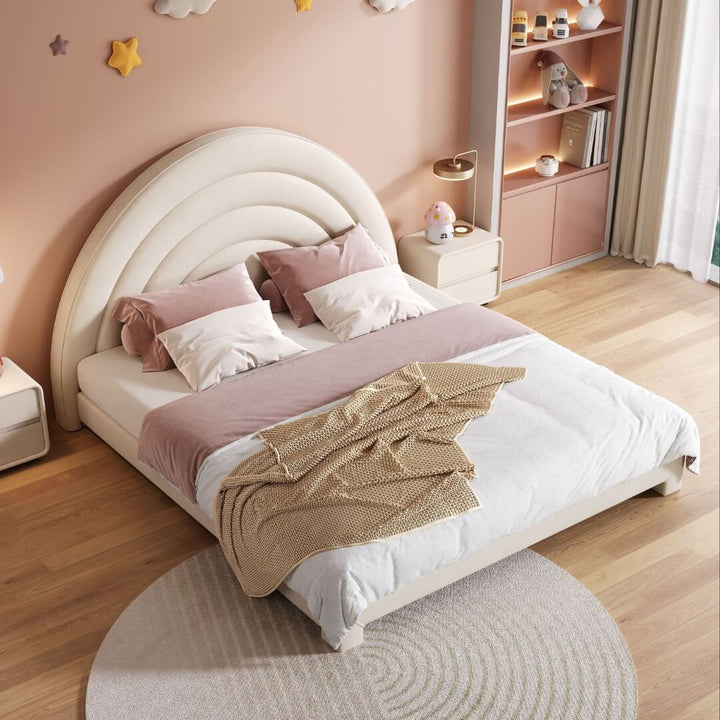 Upper front view of Twilight Arch kids’ bed showing playful arch design and sturdy wooden frame