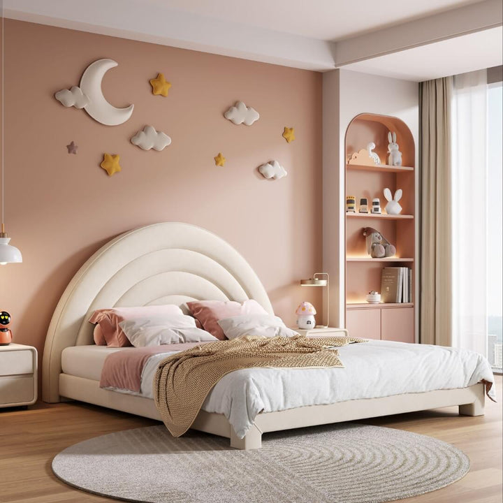 Front view of Twilight Arch kids’ bed highlighting curved arch frame and sturdy wooden construction