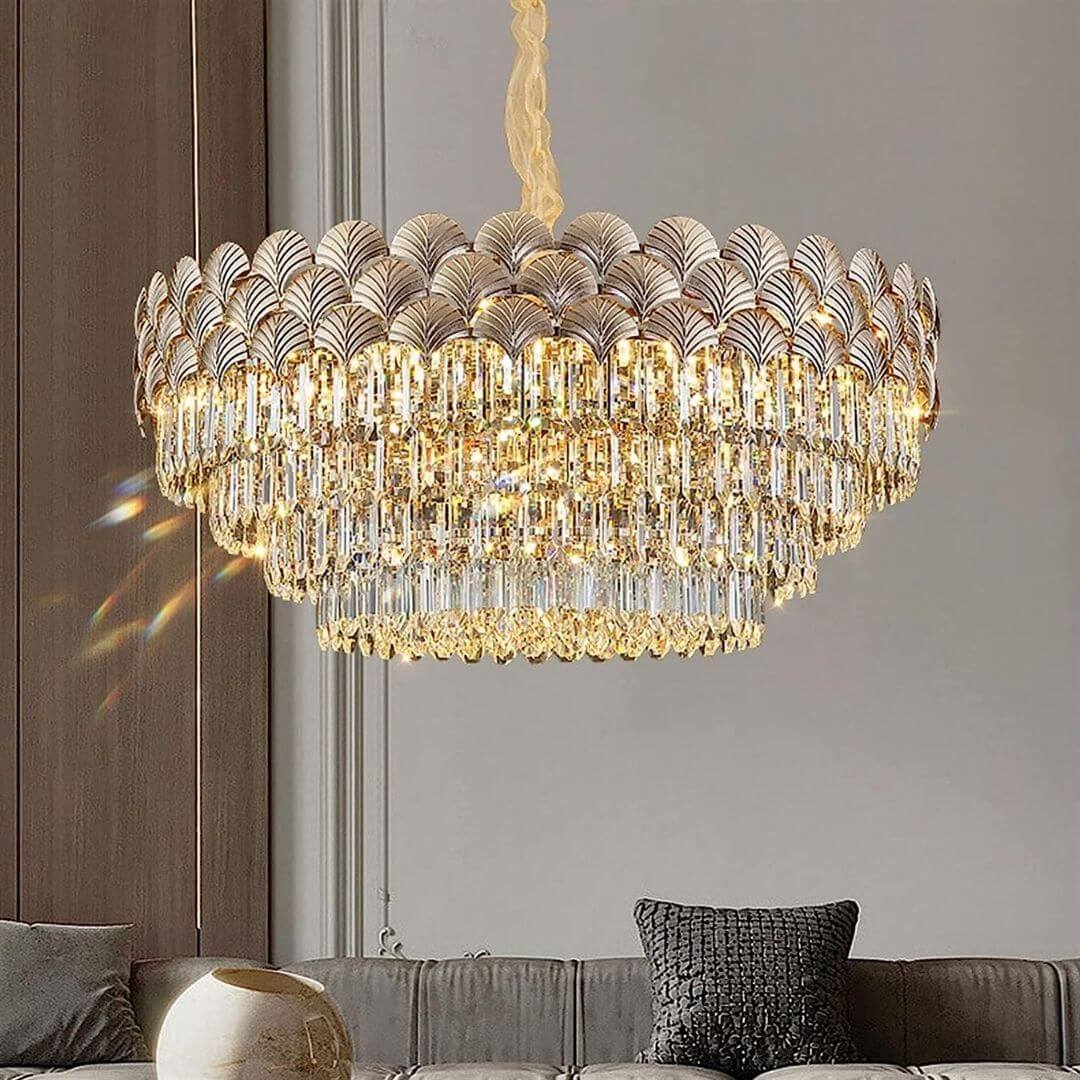 Twinkle Gold Chandelier Light in Living Room – Elegant Modern Ceiling Lighting for Interiors