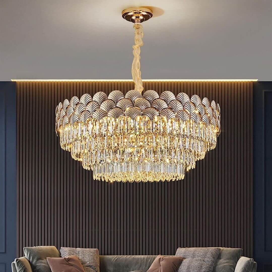 Twinkle Gold Chandelier in Luxury Living Room – Elegant Modern Ceiling Lighting Fixture