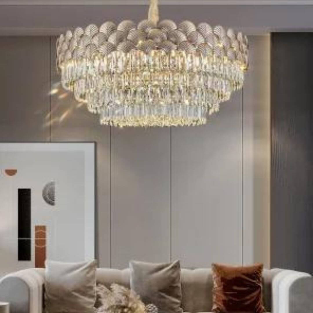 Front View of Twinkle Gold Chandelier Light – Luxurious Modern Ceiling Lighting Fixture