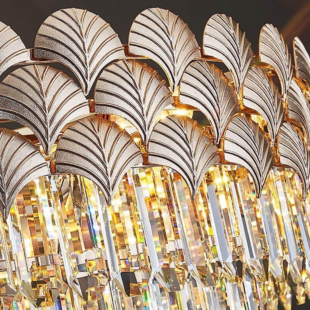 Detail View of Crystals on Twinkle Gold Chandelier Light – Elegant Modern Lighting Fixture