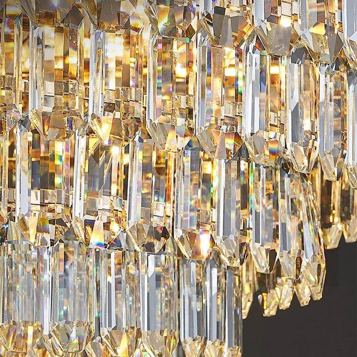 Detail View of Crystals on Twinkle Gold Chandelier Light – Elegant Modern Lighting Fixture