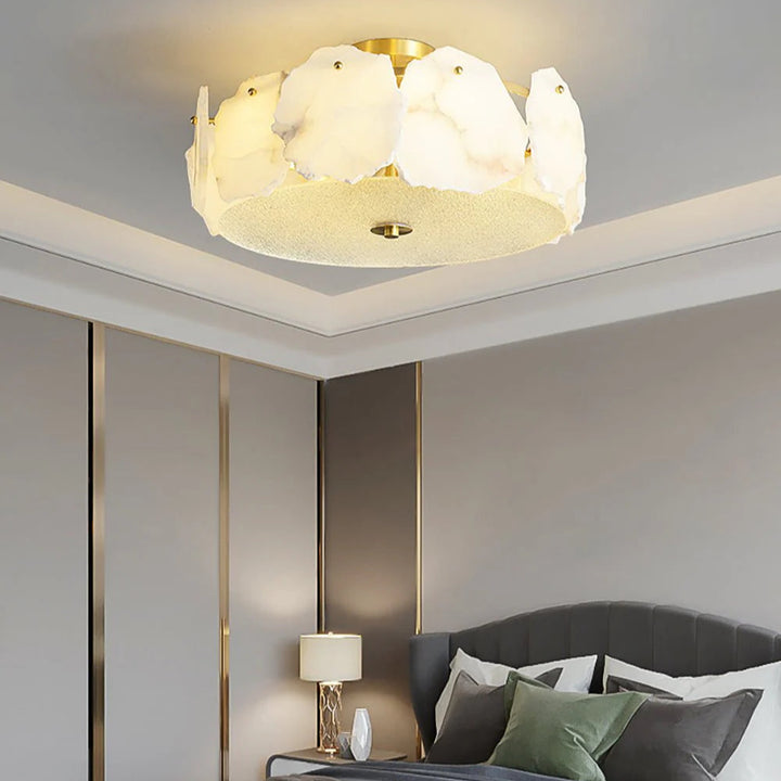 Valeria modern alabaster ceiling light in bedroom view showcasing elegant contemporary design