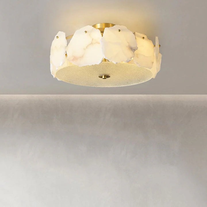 Valeria modern alabaster ceiling light front view highlighting sleek contemporary design
