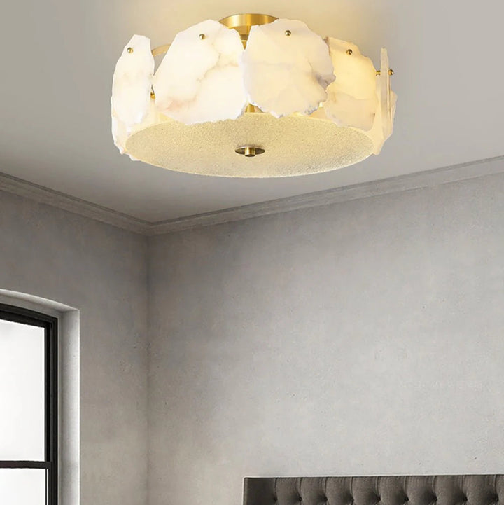 Valeria modern alabaster ceiling light in bedroom view showcasing sleek and elegant design