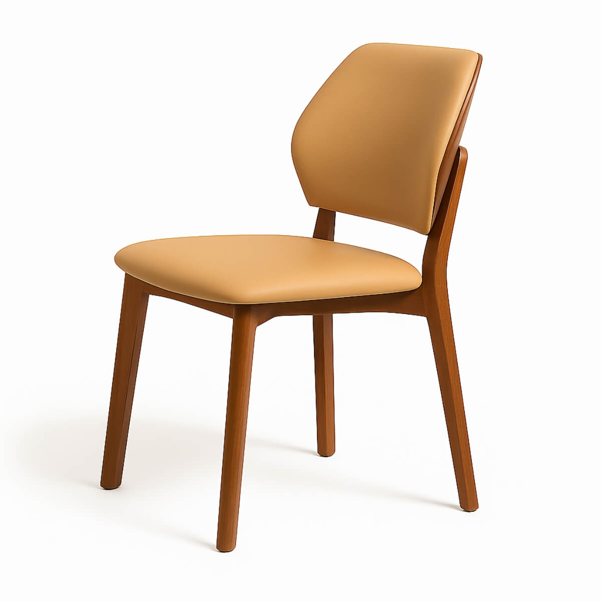 Valora walnut dining chair, front hero view with cushioned seat.