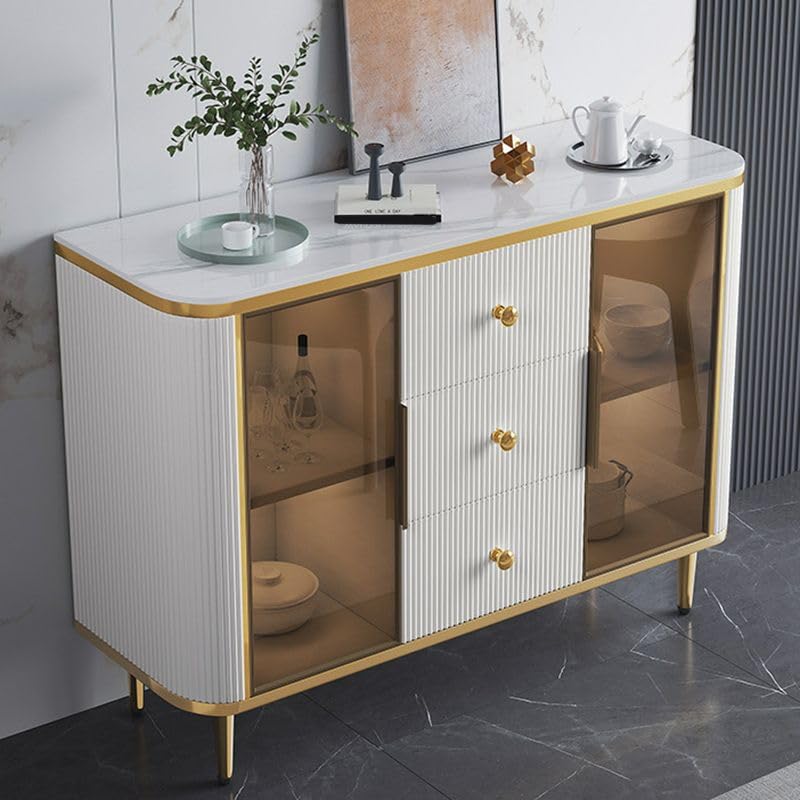 Left side view of Vandana buffet table featuring sleek design with smooth wood finish and ample storage space