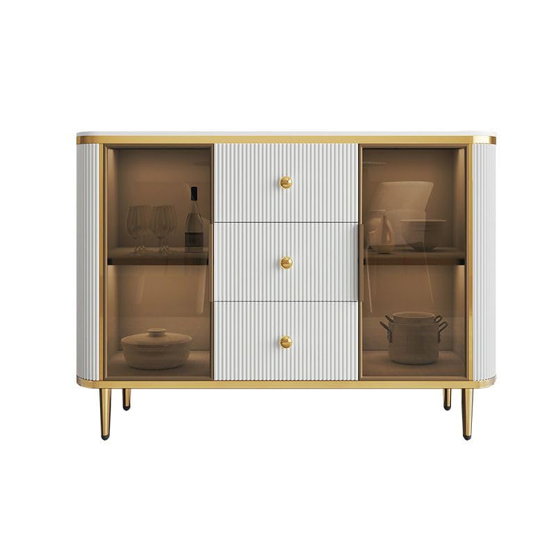 Front view of Vandana buffet table showcasing elegant wood grain finish, clean lines, and spacious drawers for organized storage
