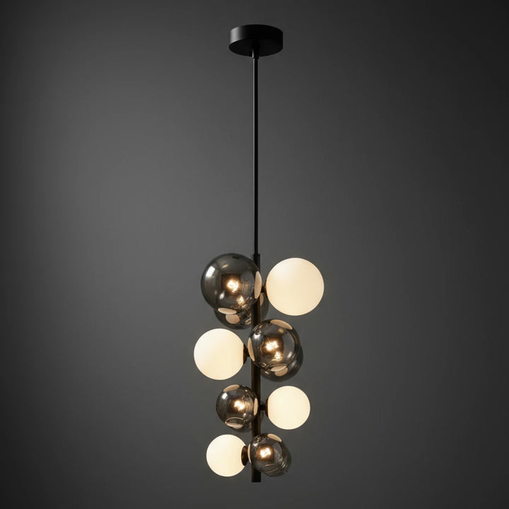 Front View of Veloura Modern Black and White Glass Pendant Chandelier Elegant Lighting