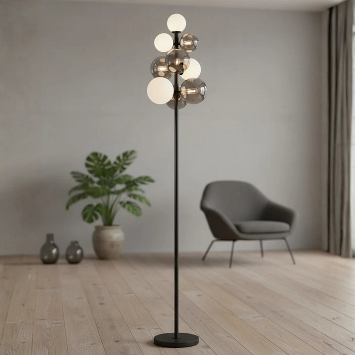 Front View of Veloura Modern Floor Lamp Black and White Elegant Contemporary Lighting
