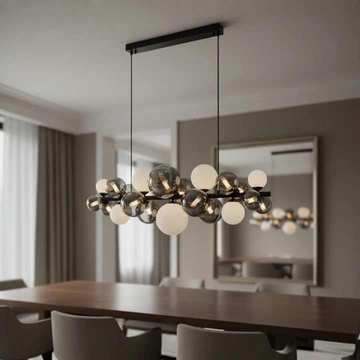 Veloura Modern Linear Ceiling Chandelier Front View in Living Room Elegant Lighting