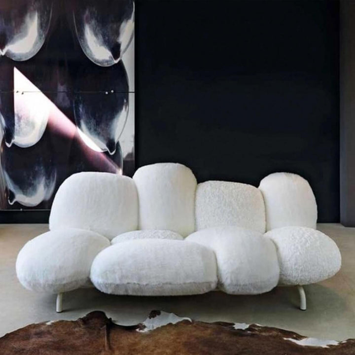 Velvet Veritas KS34 sofa in white velvet upholstery – luxurious and comfortable seating with a modern minimalist design