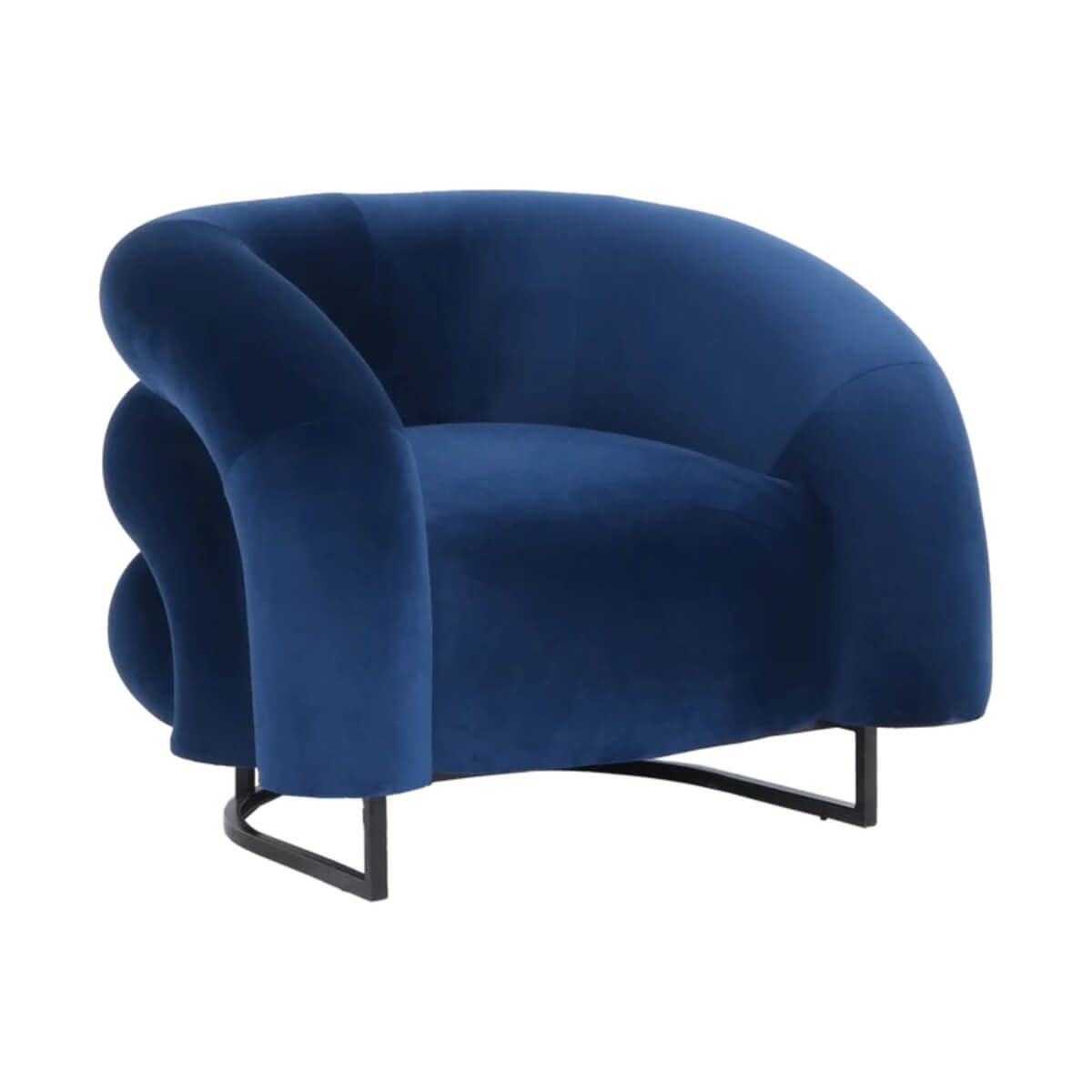 Side view of Velvet Vogue velvet lounge chair highlighting plush cushioning and elegant curved design