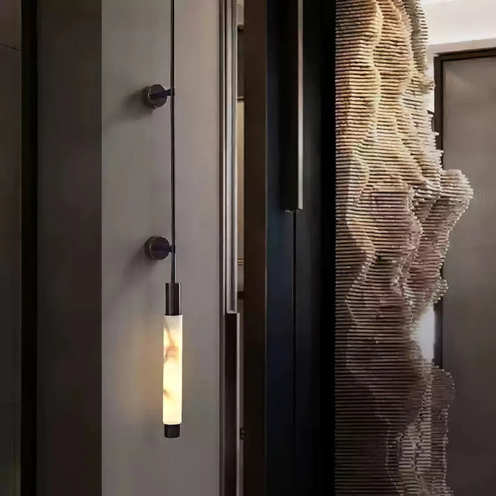 Side view of Verita alabaster wall sconce for modern and elegant home décor lighting