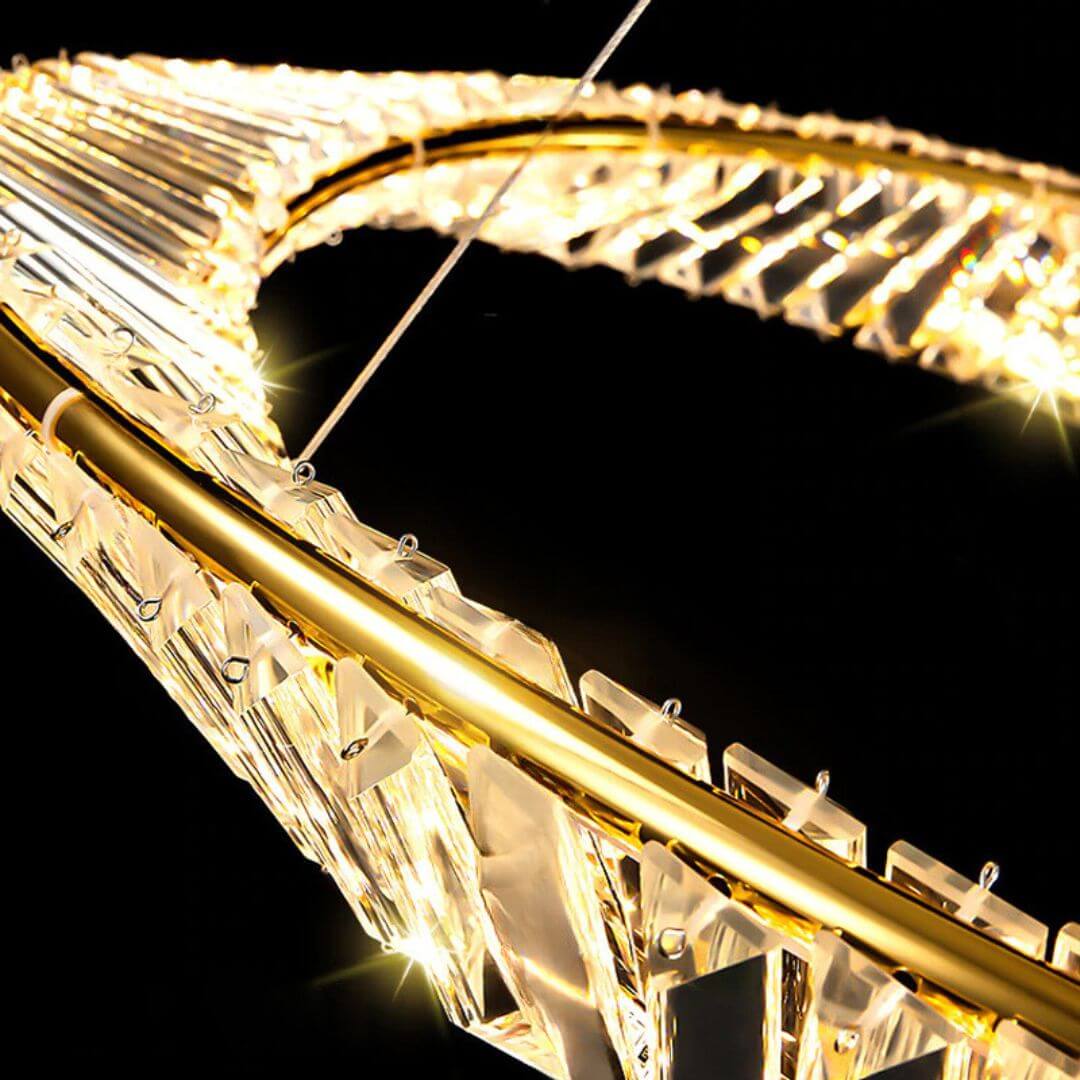 Top detail view of vivid twisted crystal chandelier light showcasing elegant crystal arrangement and design