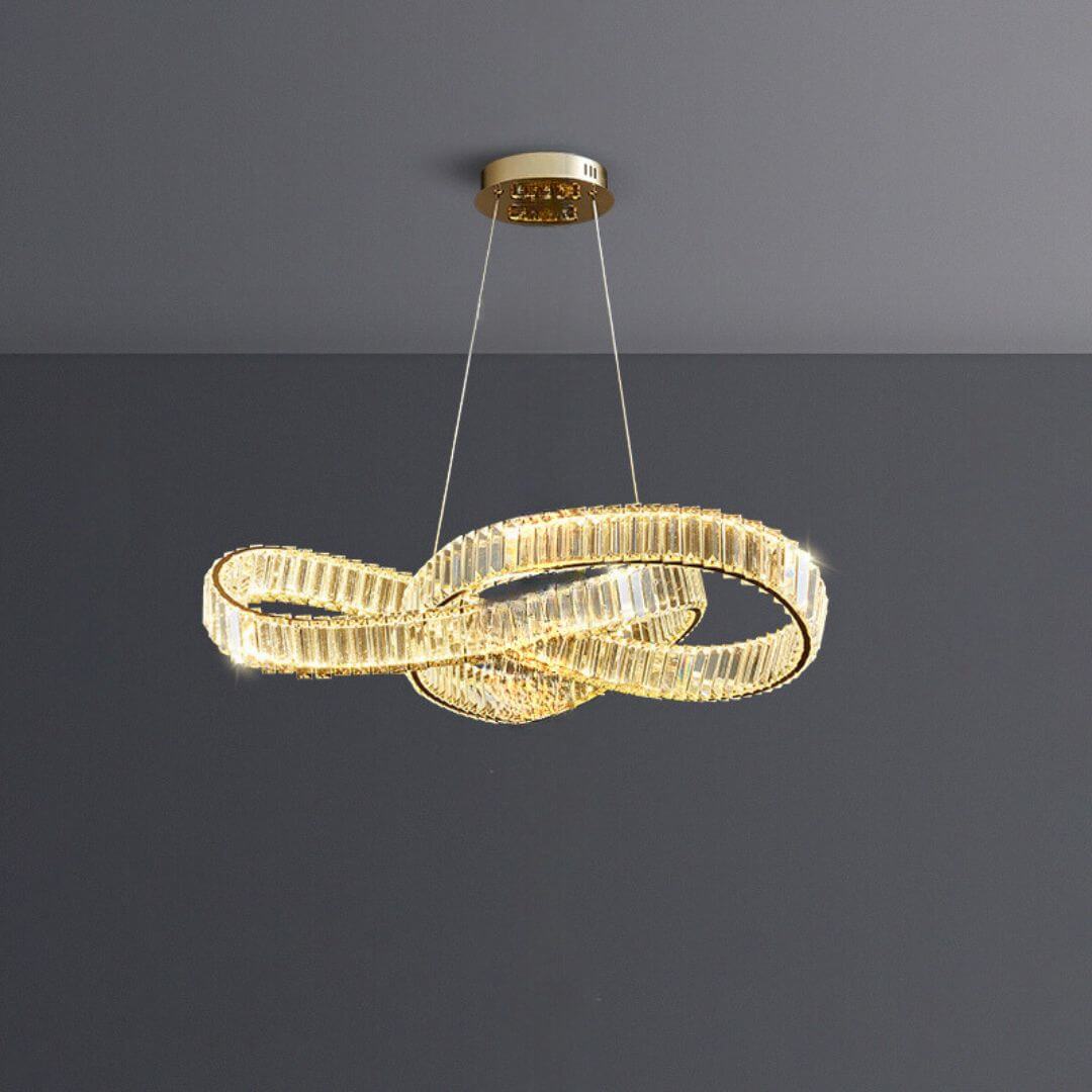 Vivid twisted crystal chandelier in luxury room, featuring elegant design and dazzling sparkling crystals