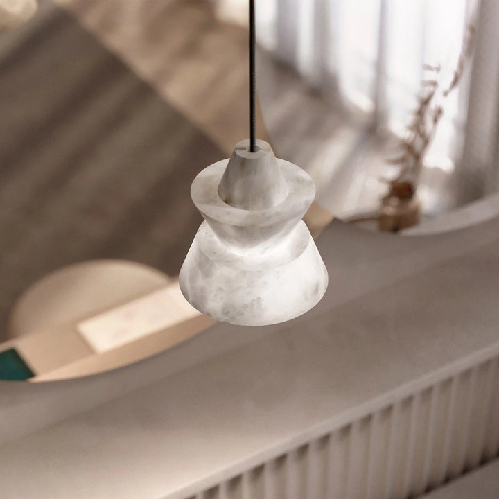 Top angle view of white alabaster pendant light ceiling lamp for stylish home interiors
