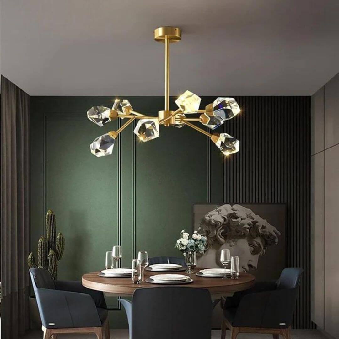 Wink chandelier light in Australian dining room, adding contemporary elegance and sparkling ambiance