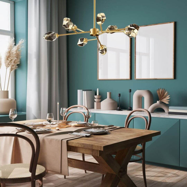 Wink chandelier light above luxury dining table in Australia, creating a sophisticated and sparkling ambiance