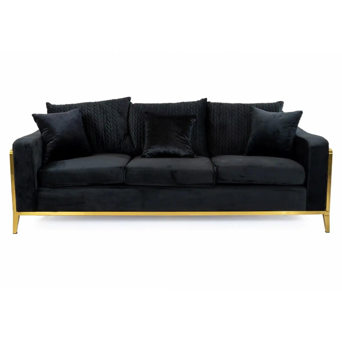 Exclusive GAJA Back and Gold Upholstered Triple Sofa