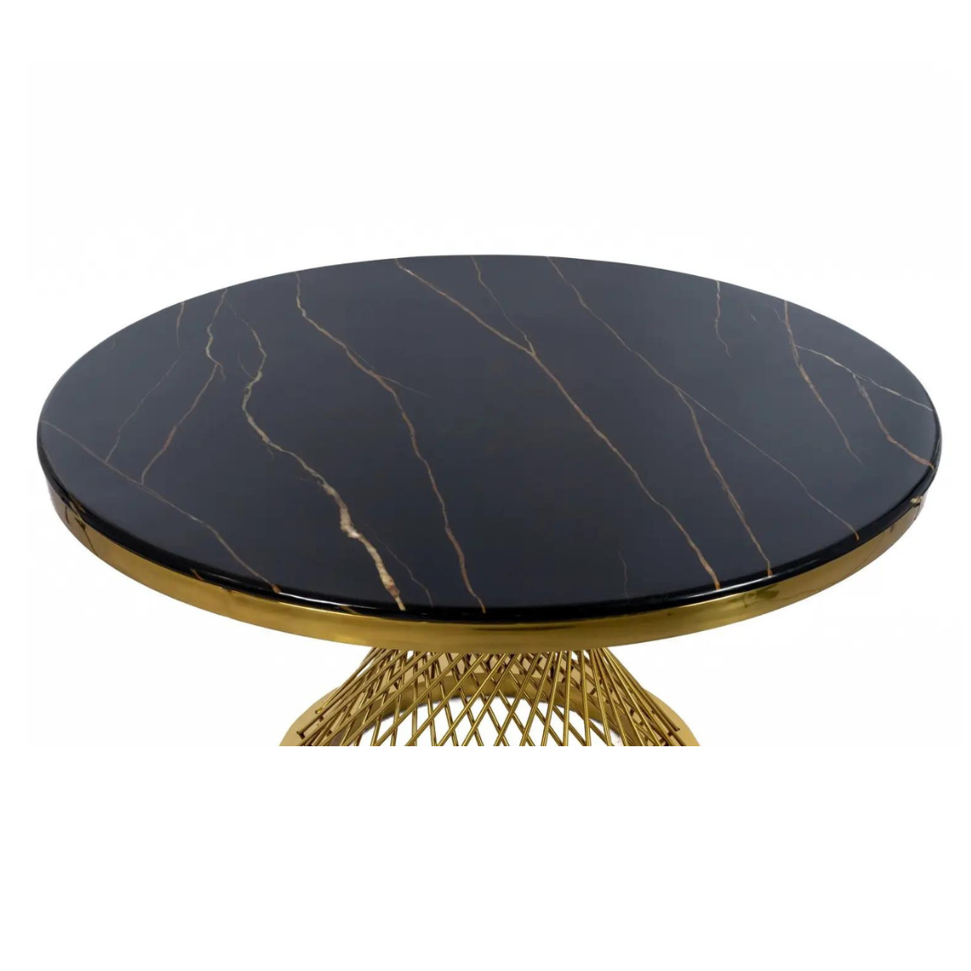gold alexis glamour round steel dining table upper side